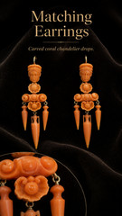 Museum Quality Victorian Carved Red Coral Demi-Parure Brooch & Drop Earrings