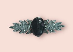 Onyx Marcasite Brooch