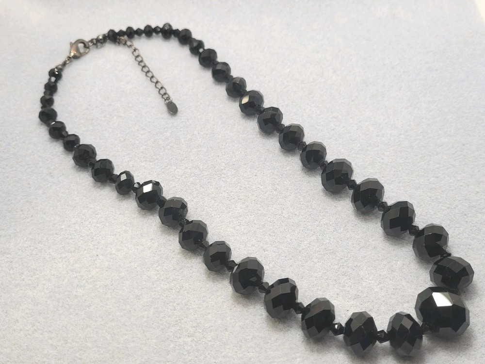 CEZANNE Black Faseted Glass Beads Necklace 18in.