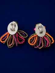 Vintage 1980s Beaded Clip On Earrings Colorful Pearl Fringe Statement Earrings G