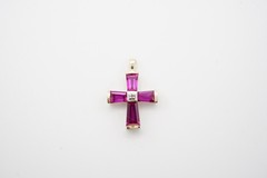 Vintage 10k Yellow Gold Ruby Cross Pendant. (4) Tapered Baguettes
