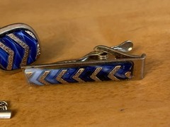 Lot of Cufflinks, Tie bar, Tie Tacks~Gold Tone Mesh Wrap Green, blue~Swank+