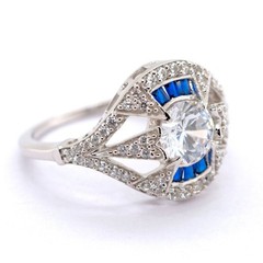1.35 Ct White Round Cut Simulated Diamond Art Deco Style Wedding 925 Silver Ring