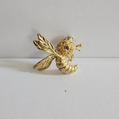Les Bernard Sterling Gold Tone Brooch Pin Lot 2 x Frog 1 Bee Rhinestone Eyes