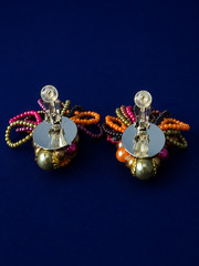 Vintage 1980s Beaded Clip On Earrings Colorful Pearl Fringe Statement Earrings G