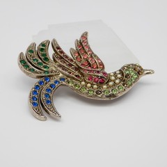 Vintage Pot Metal Brooch Large Bird Figural Pin Multicolor Rhinestones 2.6″