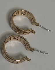 Vintage Greek Key Hoop Earrings Gold Tone Openwork Geometric Meander Pierced 1″