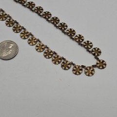 Vtg Floral Brass 15″ Choker Necklace Mid Century Linked Hand Painted Czech Style