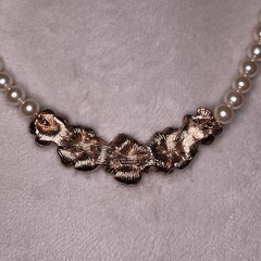Vintage Richelieu Gold Tone Rose Faux Pearl Necklace