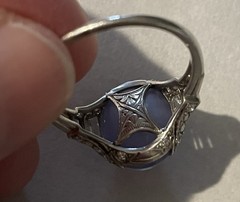 Late Edwardian Early Art Deco Purple Star Sapphire Ring 5.5 Platinum 26 Diamond