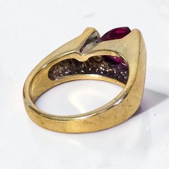UTC Trillion Cut Lab Red Ruby Stone 18K Gold Plated 925 Sterling Silver Ring 9.5