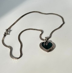 Vintage green malachite necklace sterling silver 925 heart pendant woman jewelry
