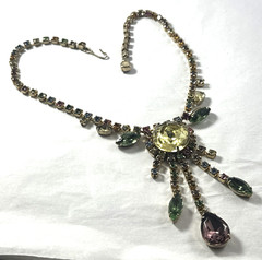 Vintage Weiss? Stunning Runway Necklace Gorgeous Colors Large Rhinestones Dangle