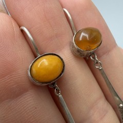 Vintage Modernist Baltic Amber Drop Earrings 875 Silver Soviet Era Dangle Hooks
