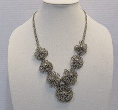 Silver Daisy Coil Wire Bib Necklace Maximalist Whimsigoth Abstract Artisan Boho