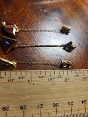 Vintage Mixed Lot 3pc Tie Tacks, Pins & Chains Gold Metal/Enamel 1960s School