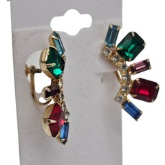 Vintage Dafri Colorful Rhinestone Crystal Clip On Earrings Screw Back Gold Tone