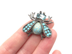 Vintage WEISS Blue Glass Rhinestone Faux Turquoise Bee Bug Beetle Brooch Pin