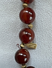 VTG SIGNED KENNETH LANE CARNELIAN RED AMBER GLASS BEAD PENDANT NECKLACE RARE 33″
