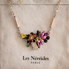 Les Nereides Paris Enamel Floral Necklace Hand Painted French Designer 19″