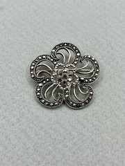 Vintage Marcasite Style Silver Tone Floral Scroll Brooch