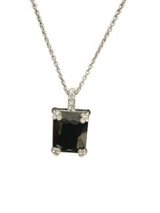 Vtg Carol Lee Black Onyx Bezel Set Pendant Chain Stations W/crystals SS