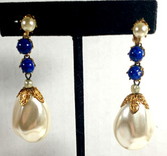 Vintage Gold Color, Bead and Imitation Pearl 2″ Dangle/Drop Clip on Earrings