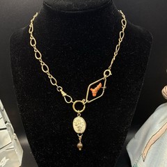 Vintage 12k Gold Filled Pocket Watch Chain FOB, Dog Clip, + RED BRANCH CORAL