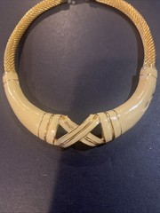 Vintage Lanvin Paris Gold Tone Mesh & Enamel Choker Necklace Signed