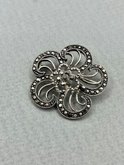 Vintage Marcasite Style Silver Tone Floral Scroll Brooch
