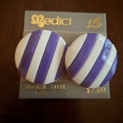 Vintage Medici Purple White Striped Dome Earrings Surgical Steel Posts Hong Kong