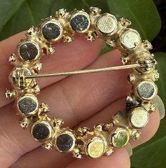 Vintage Orange brown Rhinestone circle Brooch Pin Jewelry
