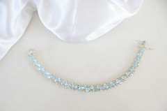 Vintage Sterling Silver 925 Double 2 Row Heated Blue Topaz Tennis Bracelet 7.5″