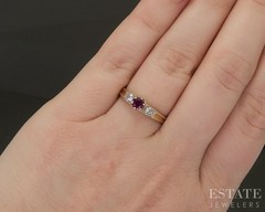 Antique 18k Yellow & White Gold Natural Ruby OMC Diamond Ring 2.2g p26103