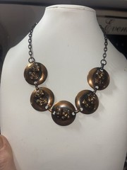 50’s MCM Copper Necklace Choker Comedy Tragedy Mask Mid Cent UNIQUE RARE!! 17.4”