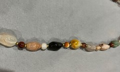 Vintage Semi Precious Stone Necklace Natural Polished Agate Jasper Barrel Clasp