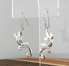 VTG 925 Gecko Lizard Earrings 1.5in Drop Sterling Silver 3gtw White MOP Inlay