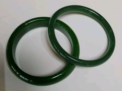 Vintage 2 X 62mm Tubular Jade Look Green Glass Bangle 82 Grams