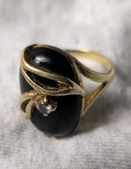Vintage 18k Gold Electroplated GE Black Onyx Cabochon CZ Ring