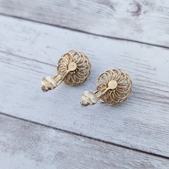 Vintage Clip On Earrings Faux Pearl with Gold Tone Spiral Halo 0.75″