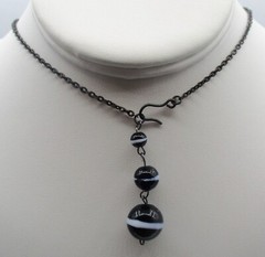 Antique Victorian Banded Agate Style Glass Bead Necklace/Boho/Shabby Chic