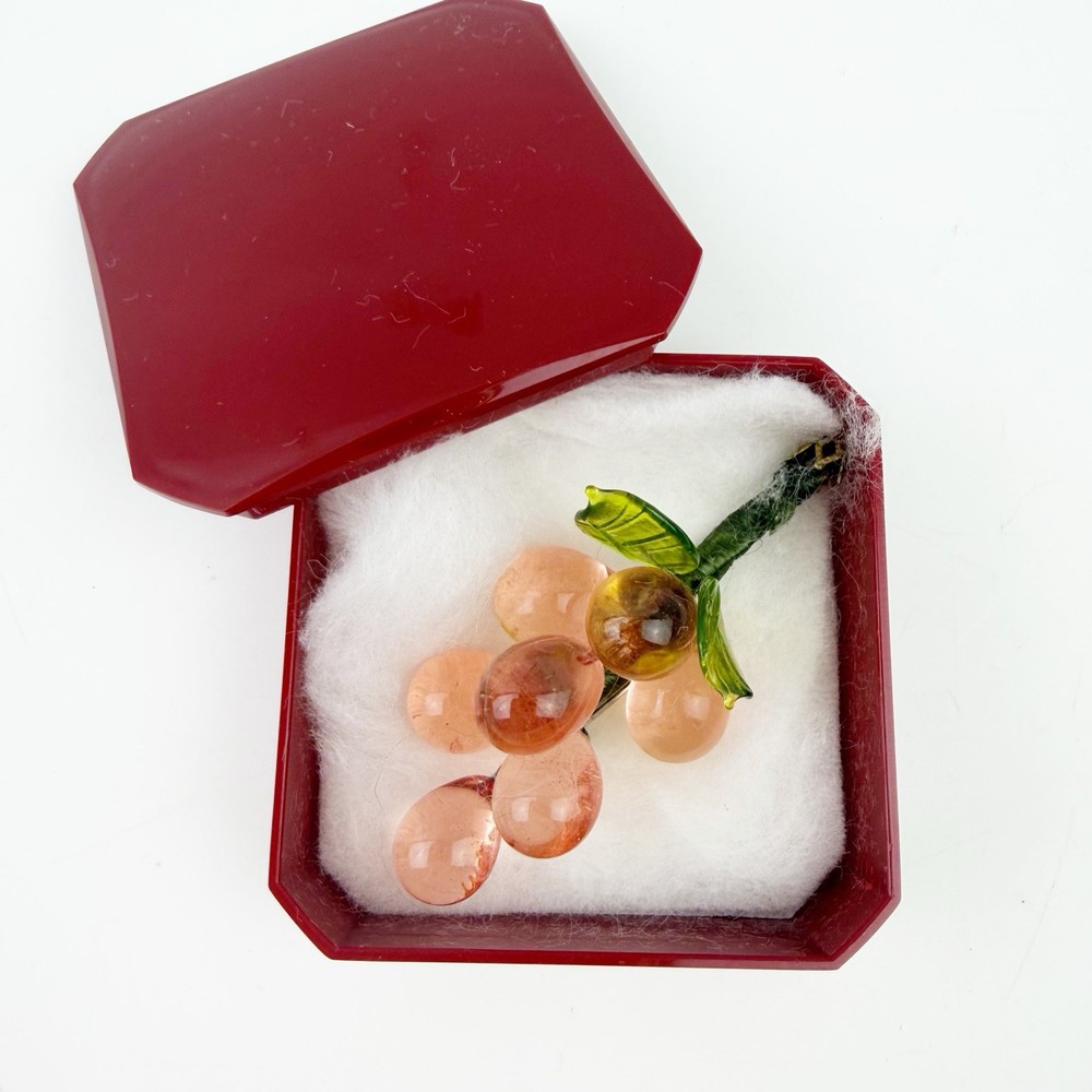 Vtg 90s Avon Italy Peach Pink Grape Lucite Cluster Pin Brooch Jewelry Box New