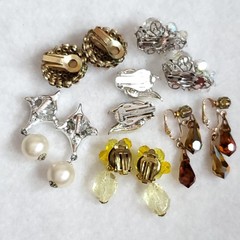Vintage Clip On Earrings AB Rhinestone Pearl Sarah Cov Unsigned 6 Pair