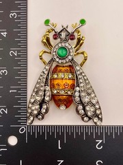 Vintage-Inspired Rhinestone Bee Brooch Pin Gold & Enamel Detailing -80B