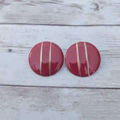 Vintage Earrings for Pierced Ears Red Circle with Gold Tone Stripes 1″
