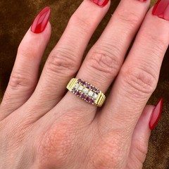 Vintage 18K Yellow Gold 0.60ctw Natural Ruby & Old European Cut CZ Ring Size 6.5