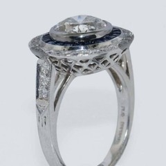 Art Deco 3.30 Ct Diamond & Sapphire Vintage Wedding Ring 925 Sterling Silver