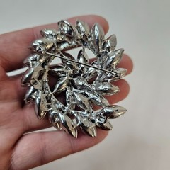 Silver Metal Colored Swirl Brooch Blue Gray Navette Rhinestone Unmarked Pendant