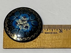 Vintage Wooden Hand Painted Brooch Pin Russian Lacquer Floral Flower Signed 2″