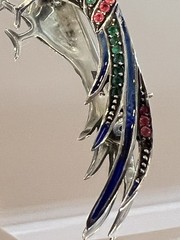Antique Art Deco/Art Nouveau Sterling Silver Enamel/Rhinestone Peacock Brooch